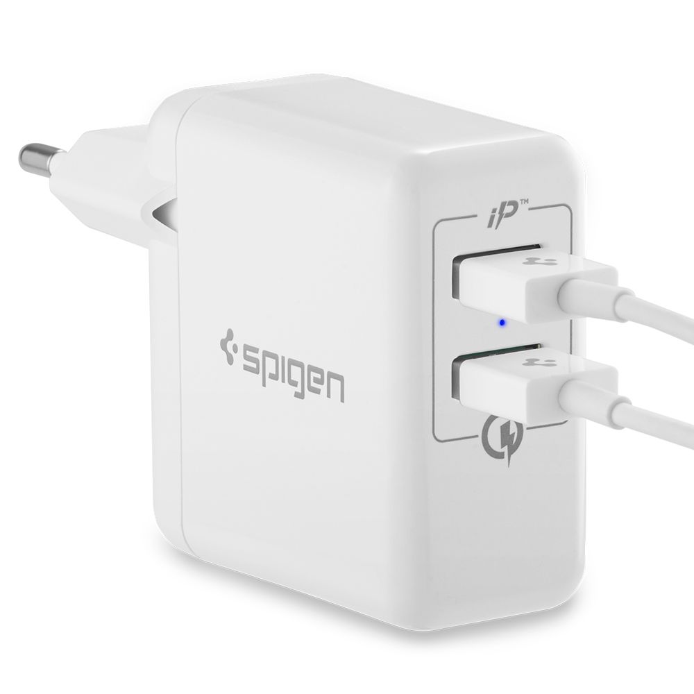 Incarcator retea pentru telefon Spigen EU F207, Spigen Qualcomm Quick Charger 3.0, 3A, Dual USB, alb