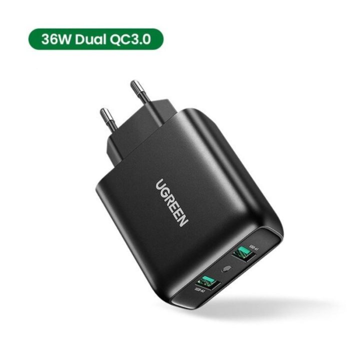 Incarcator retea pentru telefon Ugreen Quick Charger, 36W, 2 x USB, 5V/3A, negru