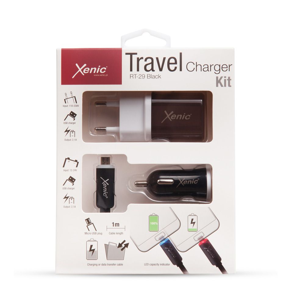 Set pentru incarcare telefoane Xenic Smart, incarcator retea USB 2.1A, incarcator auto USB 2.1A, cablu microUSB