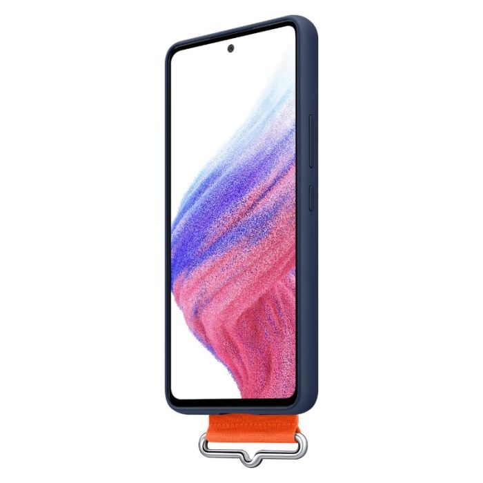 Husa telefon originala Samsung Silicone Cover with Strap, pentru Samsung Galaxy A53 5G, albastru