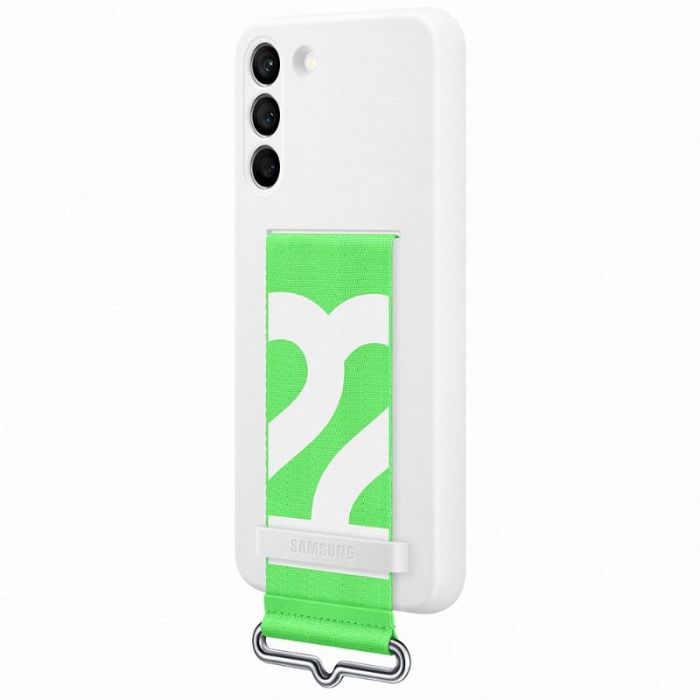 Husa telefon originala Samsung Silicone Cover with Strap, pentru Samsung Galaxy S22 Plus, alb