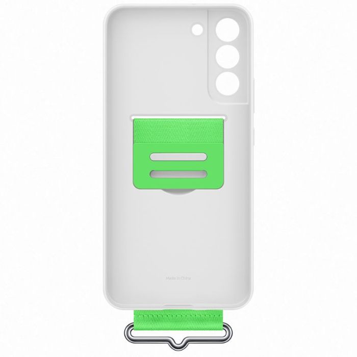 Husa telefon originala Samsung Silicone Cover with Strap, pentru Samsung Galaxy S22 Plus, alb
