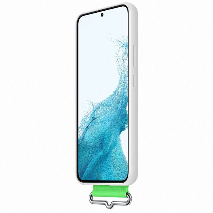 Husa telefon originala Samsung Silicone Cover with Strap, pentru Samsung Galaxy S22 Plus, alb