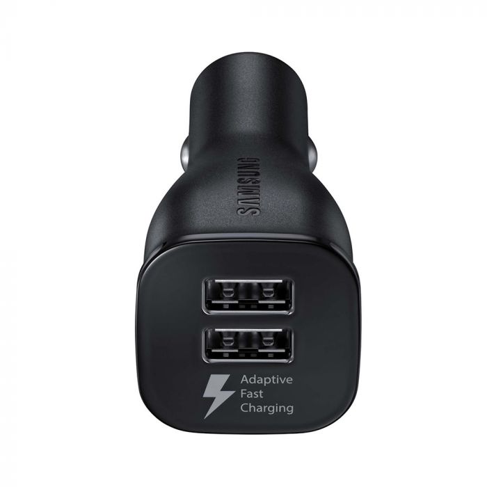 Incarcator auto pentru telefon Samsung Fast Charging, original, Dual USB, 2A, cablu MicroUSB detasabil inclus, negru