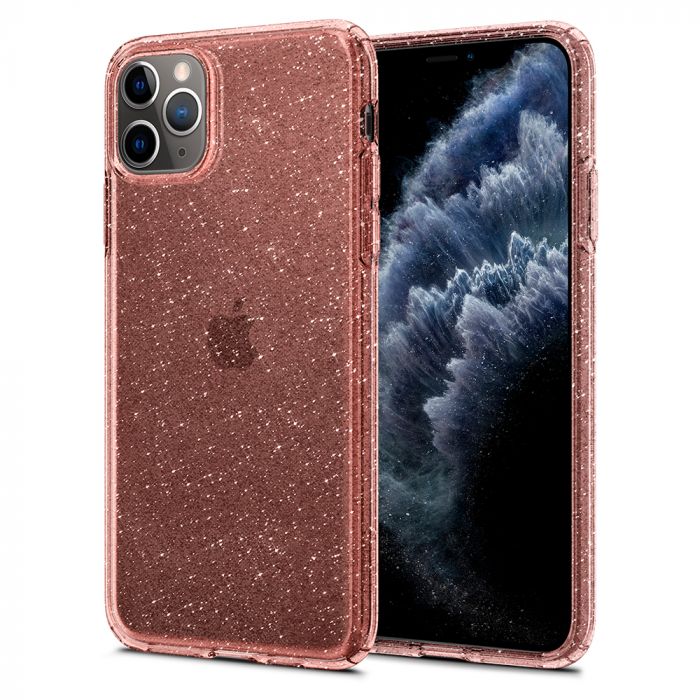 Husa telefon originala Spigen Liquid Crystal, pentru iPhone 11 Pro Max, roz transparent cu sclipici