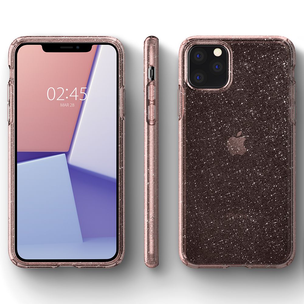 Husa telefon originala Spigen Liquid Crystal, pentru iPhone 11 Pro Max, roz transparent cu sclipici
