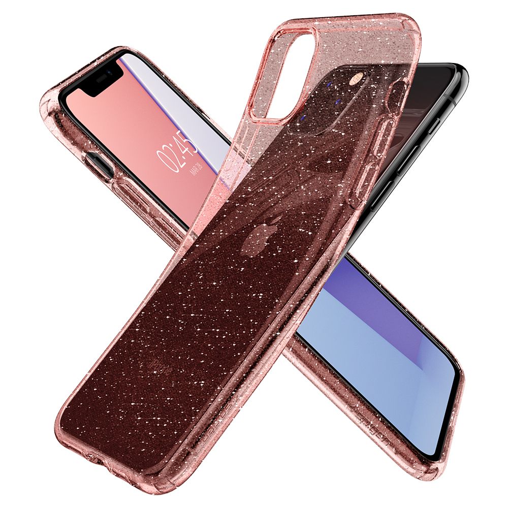 Husa telefon originala Spigen Liquid Crystal, pentru iPhone 11 Pro Max, roz transparent cu sclipici