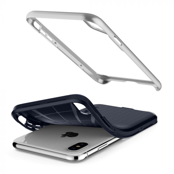 Husa telefon Spigen Neo Hybrid Satin, pentru iPhone XS Max, transparent cu margini gri