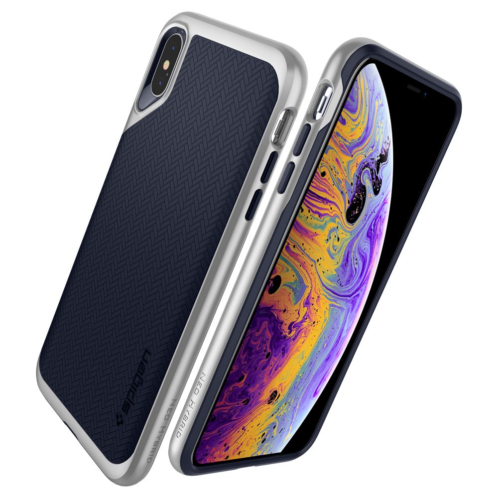 Husa telefon Spigen Neo Hybrid Satin, pentru iPhone XS Max, transparent cu margini gri