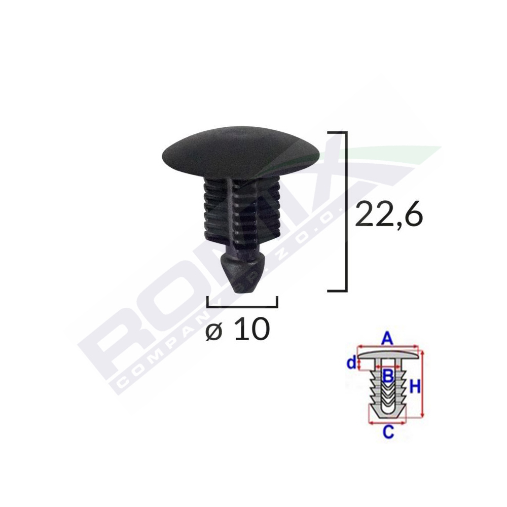 Set 10 bucati clips tapiterie, ROMIX 10183, pentru Fiat Ducato, negru