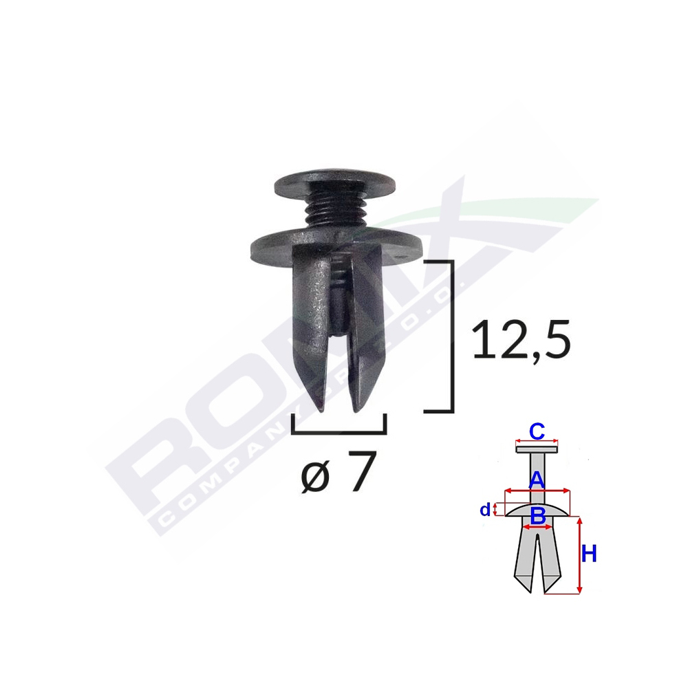 Set 10 bucati clips fixare, ROMIX B14697, pentru Honda Subaru Toyota, 7 x 12.5 mm, negru