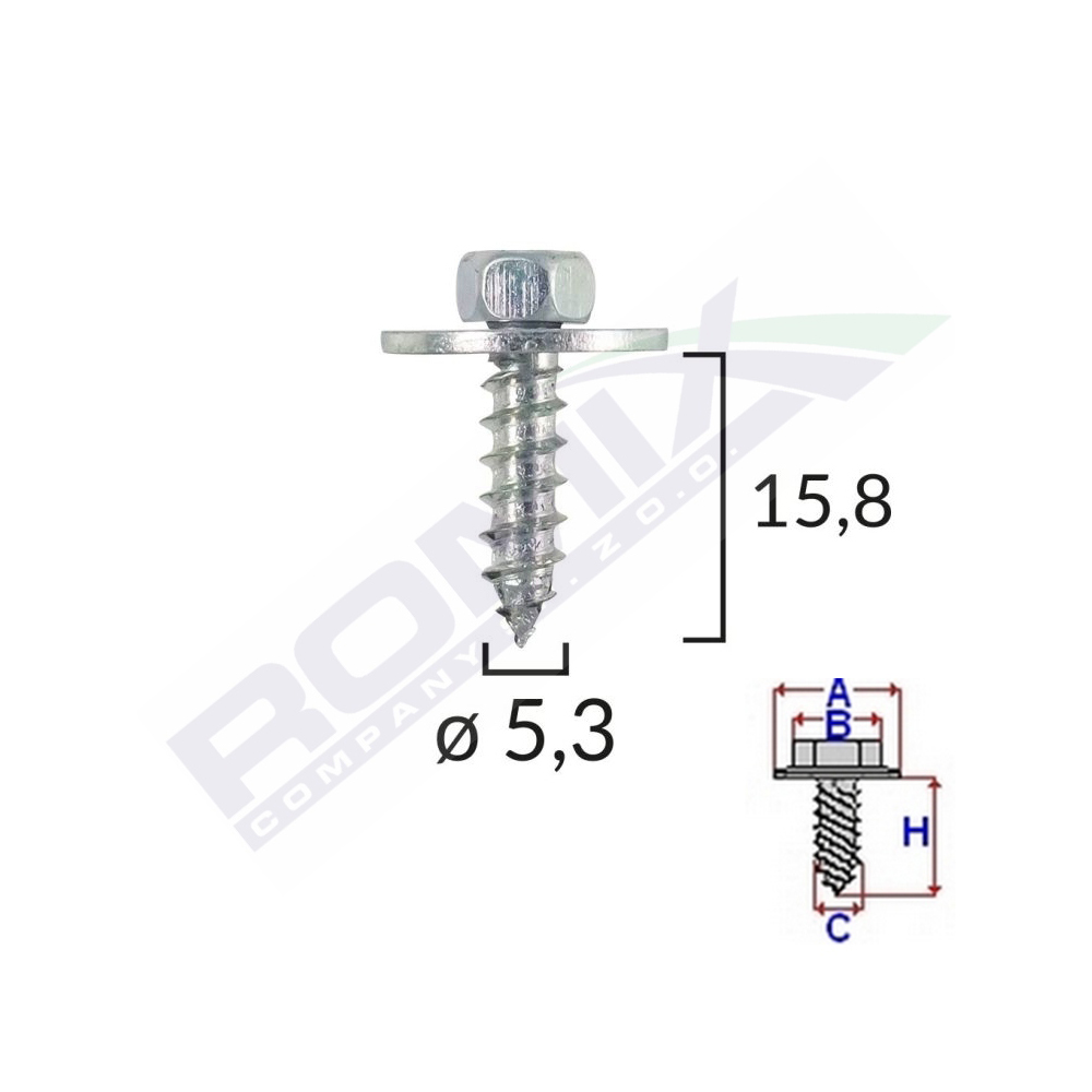 Set 10 bucati suruburi cu saiba, ROMIX 61679, metalice, Ford Opel, 5.5 x 19 mm