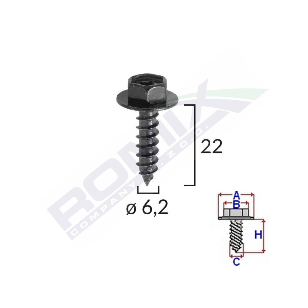 Set 10 bucati suruburi fixare elemente motor, ROMIX C60614-RMX, pentru Toyota, 6.2 x 22 mm