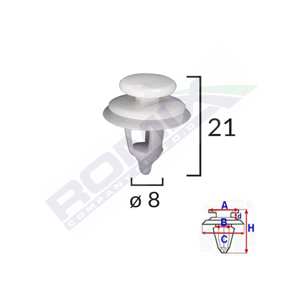 Set 10 bucati clips tapiterie, ROMIX 11261, pentru Citroen, Peugeot, alb