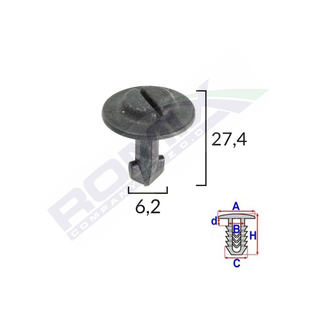 Set 10 bucati clipsuri fixare elemente roata, ROMIX 80101, pentru Audi, Seat, VW, 6.2 x 27.4 mm, negru