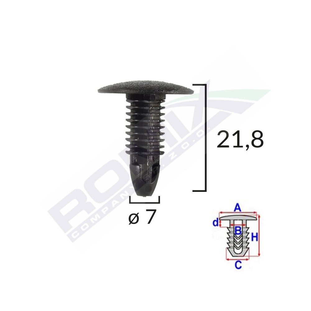 Set 10 bucati clipsuri tapiterie, ROMIX A175047C, pentru Honda, Hyundai, Toyota, 7 x 21.8 mm, negru