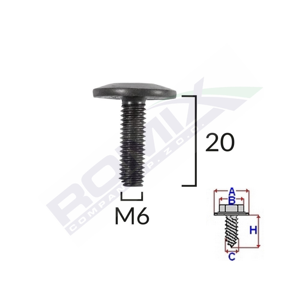Set 5 bucati suruburi fixare bara protectie, ROMIX C60392-RMX, filet M6, pentru VW, Peugeot, Citroen