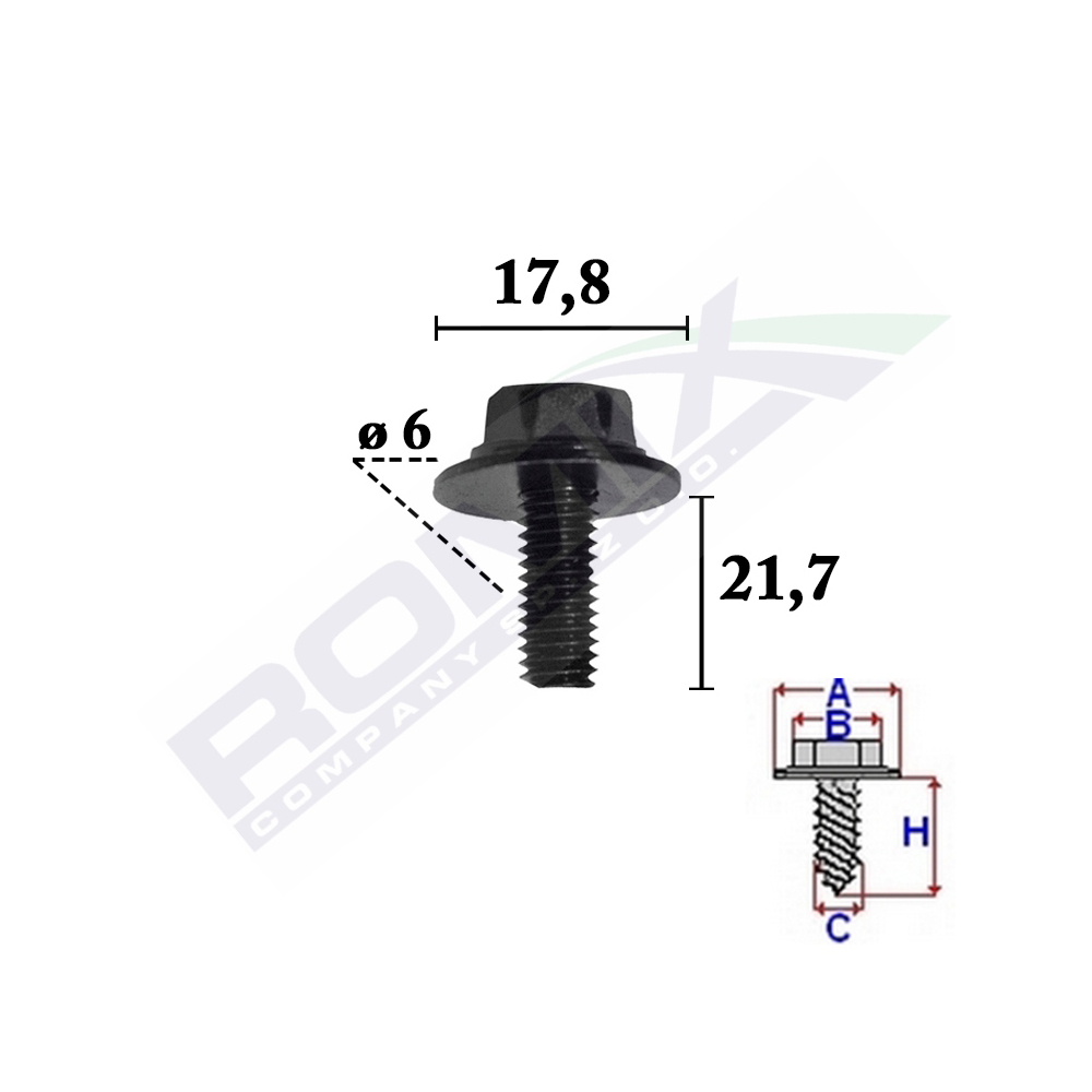 Set 10 bucati suruburi fixare, ROMIX C70350-RMX, pentru Mazda, 6 x 21.7 mm