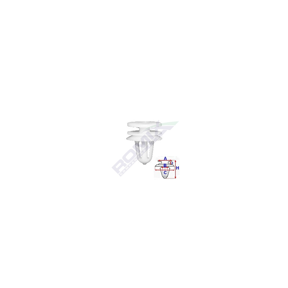 Set 10 bucati clipsuri tapiterie, ROMIX A82030, pentru Peugeot, 7.9 x 20 mm, alb