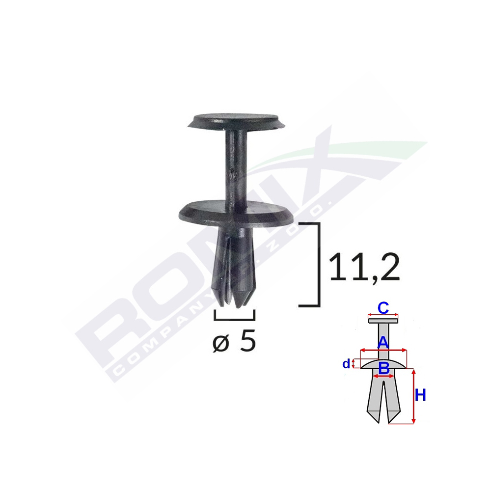 Set 10 bucati clipsuri fixare, ROMIX A82009, pentru Mercedes, 5 x 11.2 mm, negru