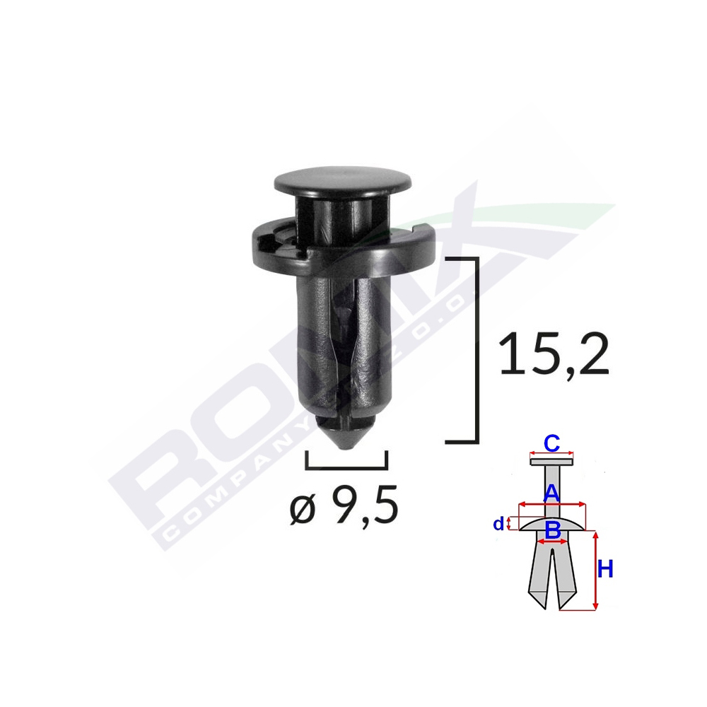 Set 10 bucati clipsuri fixare, ROMIX B22089, pentru Nissan, Honda, Subaru, 9.5 x 15.2 mm, negru