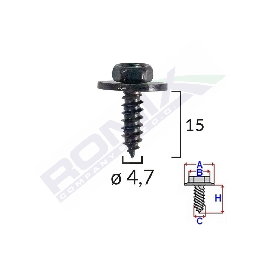 Set 10 bucati suruburi universale fixare, ROMIX 40523Z, negru, 4.7 x 15 mm