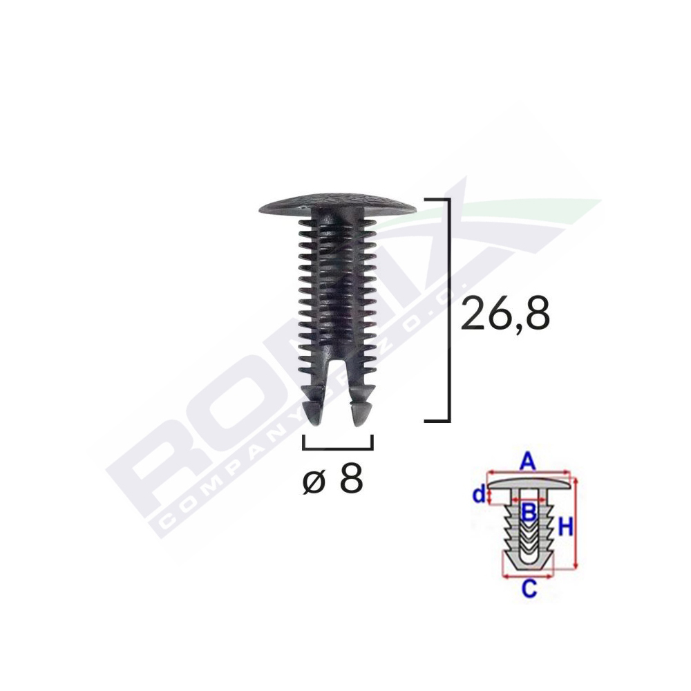 Set 10 bucati clipsuri tapiterie, ROMIX 10404, pentru Fiat, Lancia, Alfa Romeo, negru