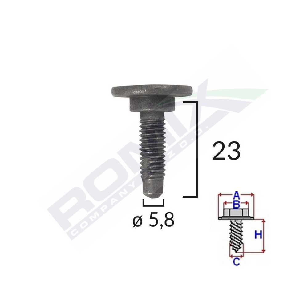 Set 5 bucati suruburi fixare, ROMIX 45224, Alfa Romeo, Fiat, Citroen, 5.8 x 23 mm, negru