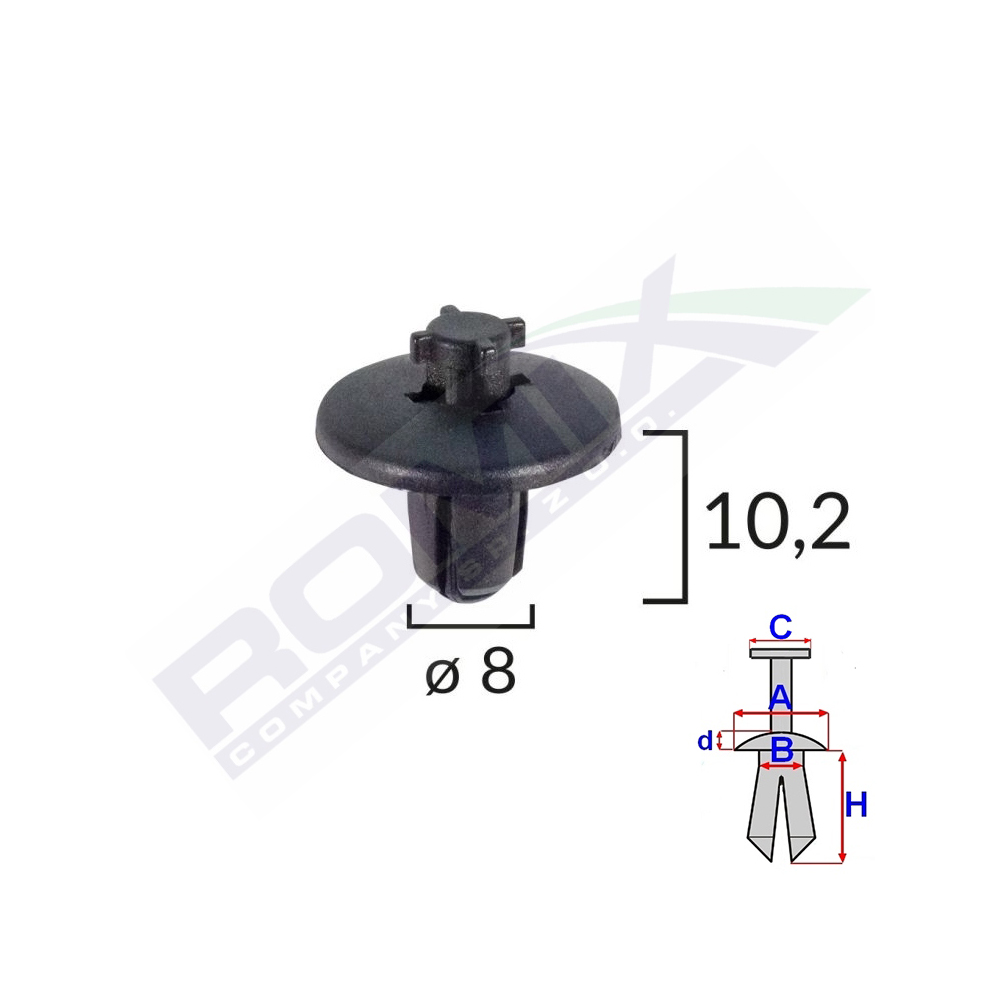 Set 10 bucati clipsuri fixare elemente roata, ROMIX A20001, pentru Citroen, Peugeot, 8 x 10.2 mm, negru