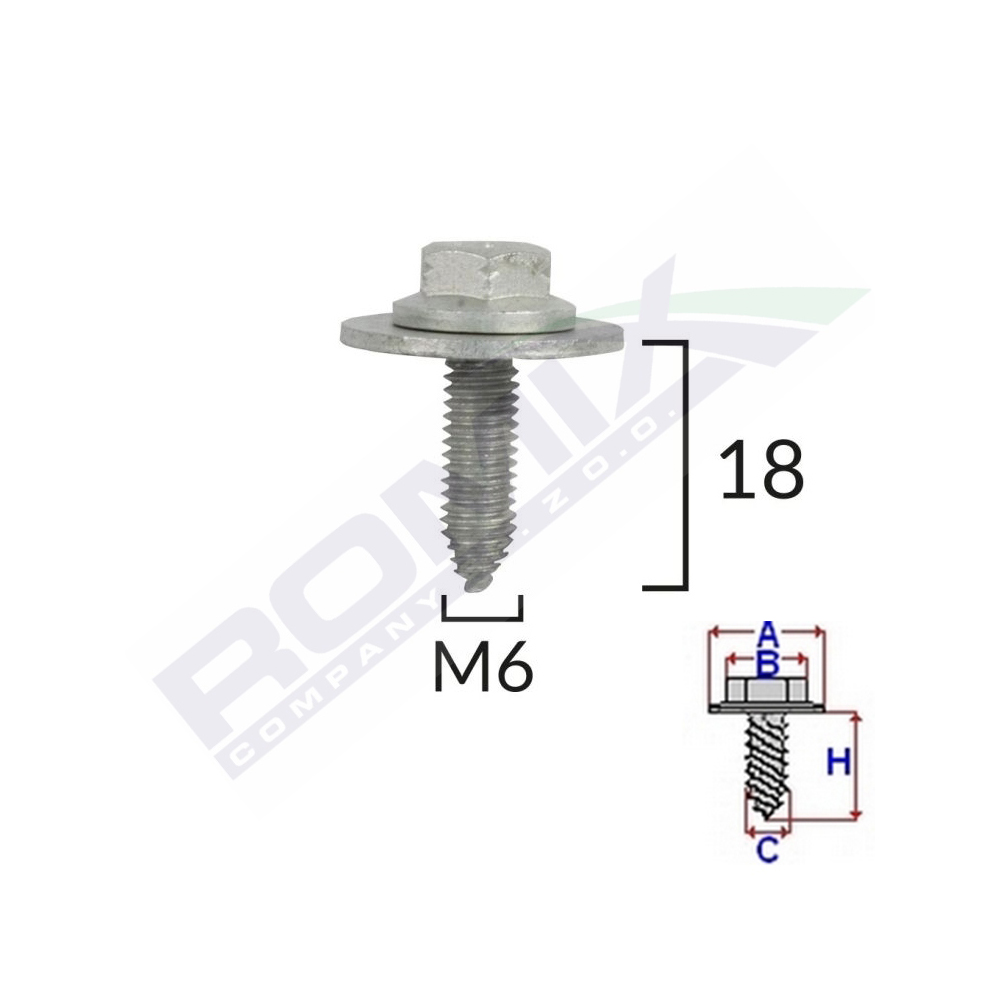 Set 5 bucati suruburi fixare elemente motor, ROMIX C60578-RMX, pentru Toyota, Lexus, 6 x 18 mm