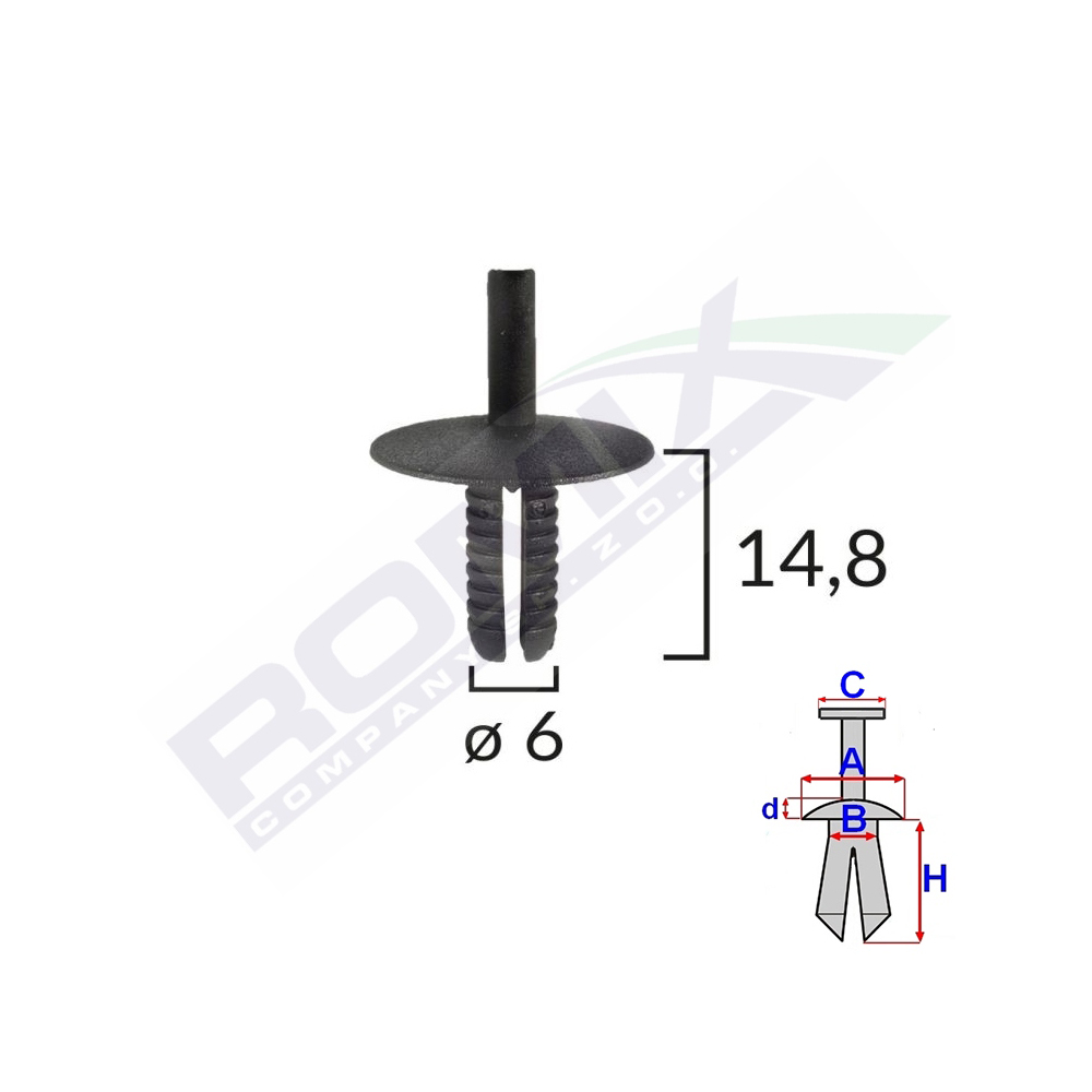 Set 10 bucati clipsuri fixare, ROMIX C10006, pentru BMW, 6 x 14.8 mm, negru