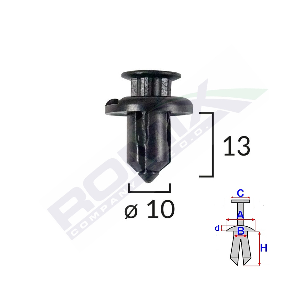 Set 5 bucati clipsuri fixare bara fata, ROMIX B19233, pentru Honda, Mitsubishi, 10 x 13 mm, negru