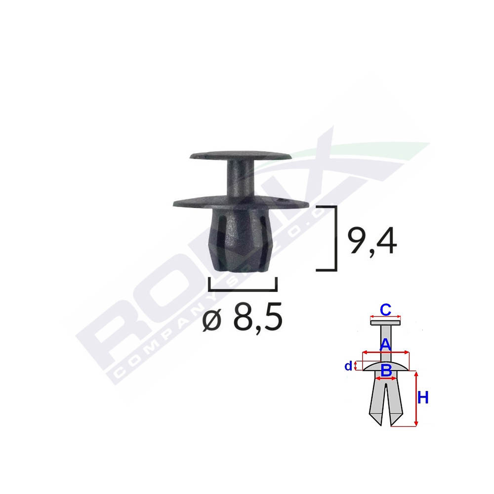 Set 10 bucati clipsuri fixare, ROMIX C30014, pentru BMW, Mercedes, Peugeot, 8.5 x 9.4 mm, negru