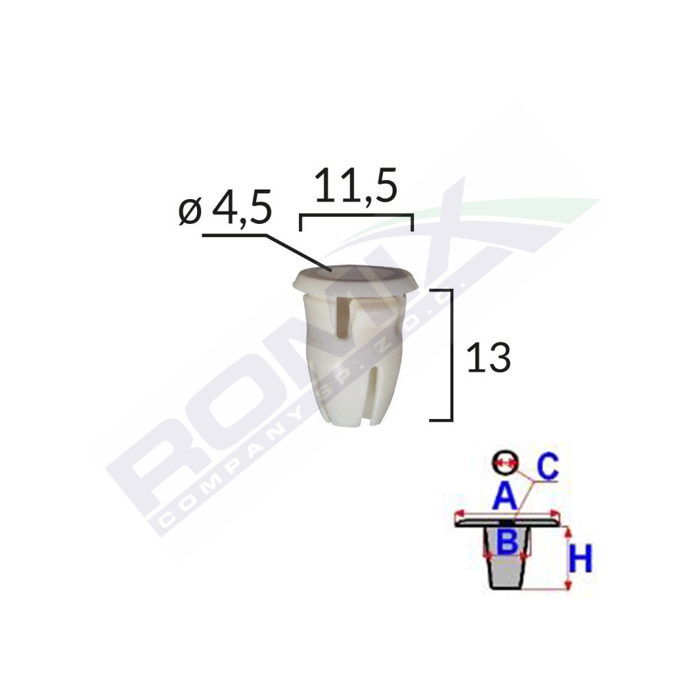 Set 25 bucati clipsuri fixare prag, ROMIX A82019, pentru Mercedes, 11.5 x 13 mm, alb