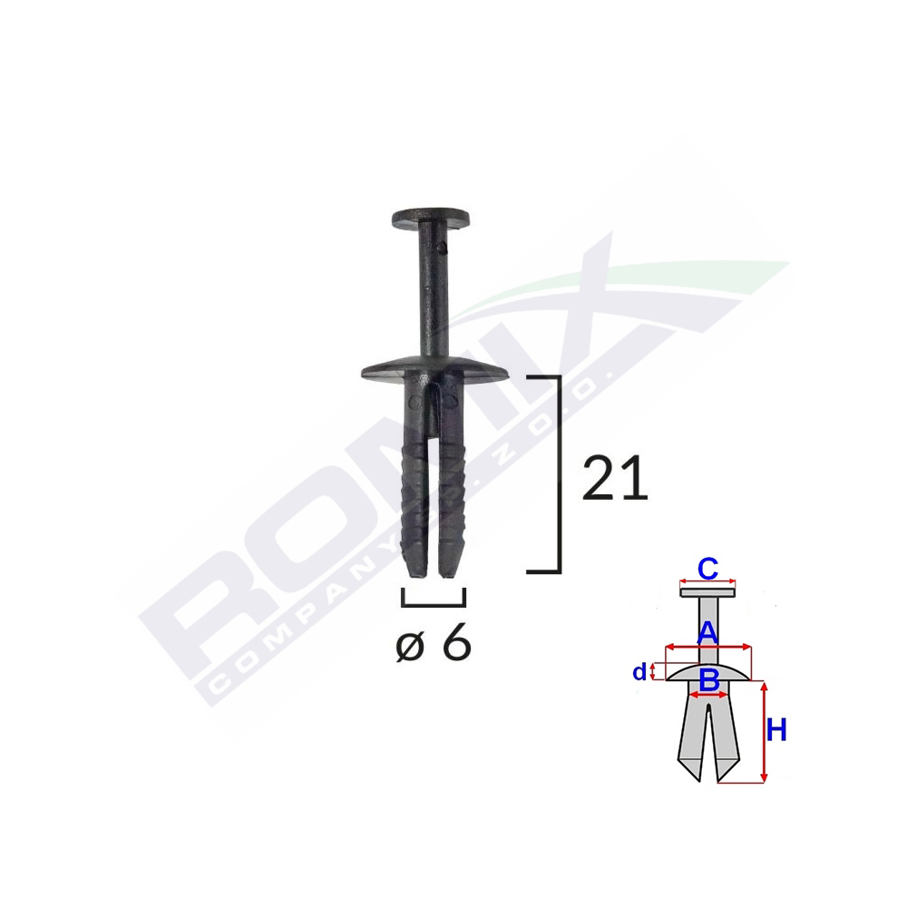 Set 10 bucati clipsuri fixare, ROMIX C10009, pentru BMW, Opel, 6 x 21 mm, negru