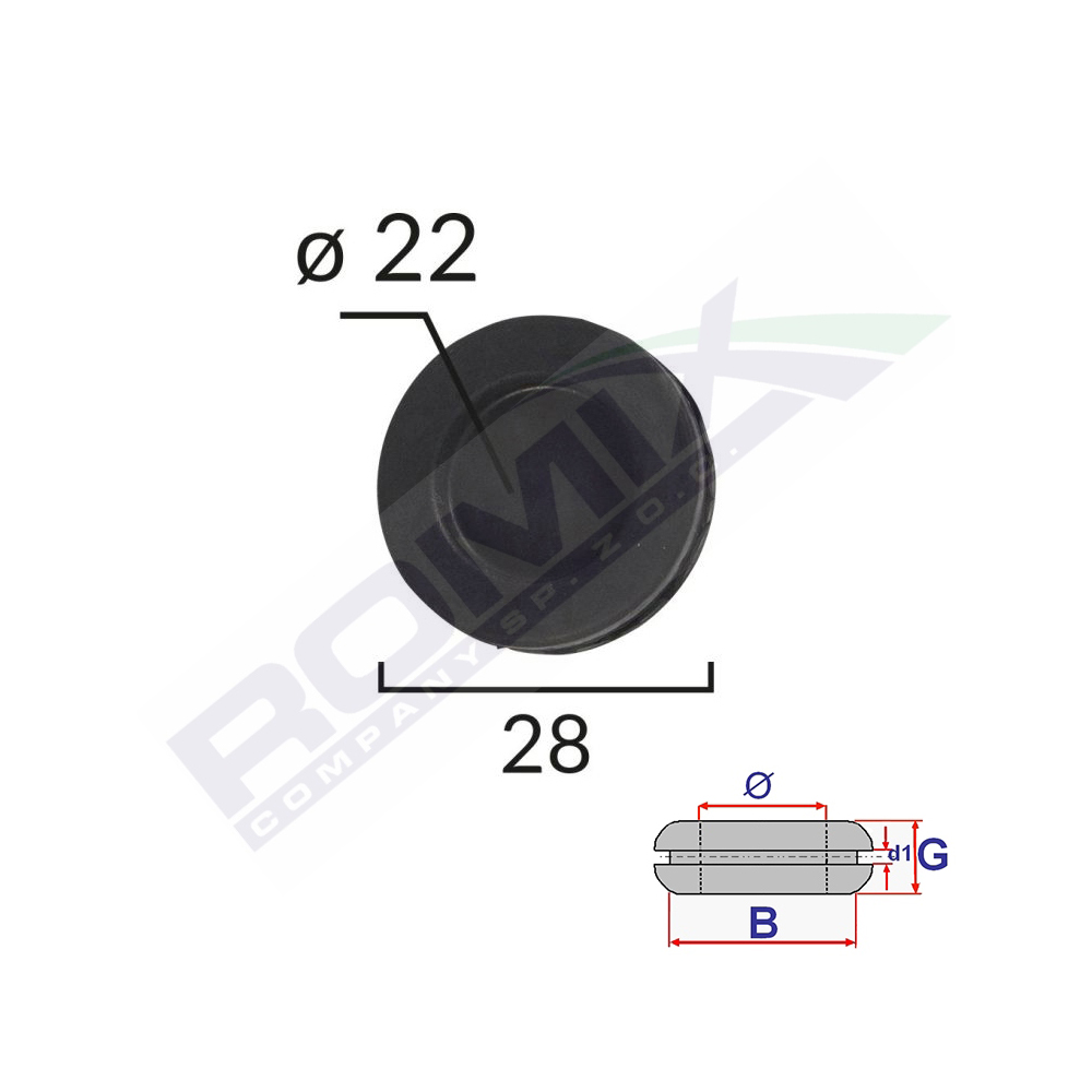 Set 5 bucati capace din cauciuc inchis, ROMIX C60499, universale, diametru interior 22 mm, diametru B 28 mm