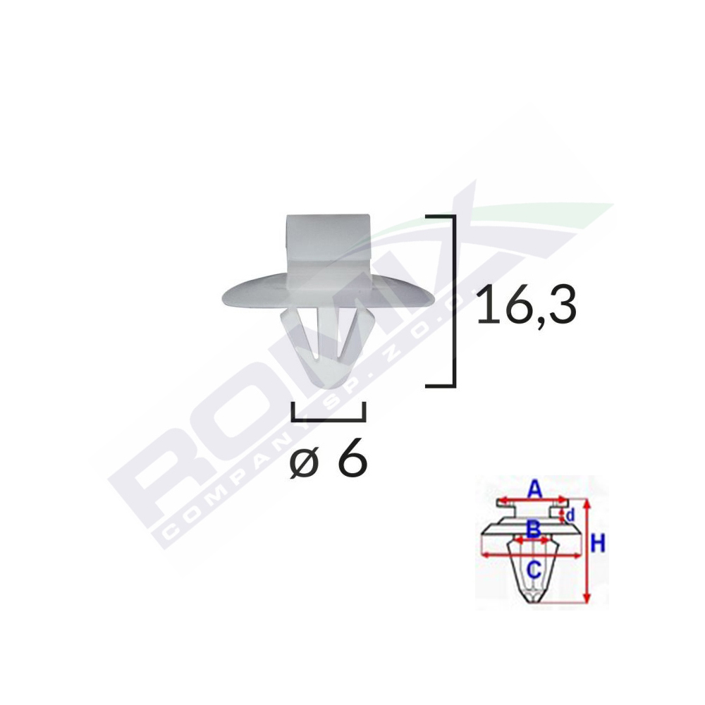 Set 10 bucati clipsuri fixare elemente exterioare, ROMIX 71188, pentru Iveco, Opel, Renault, 6 x 16.3, gri
