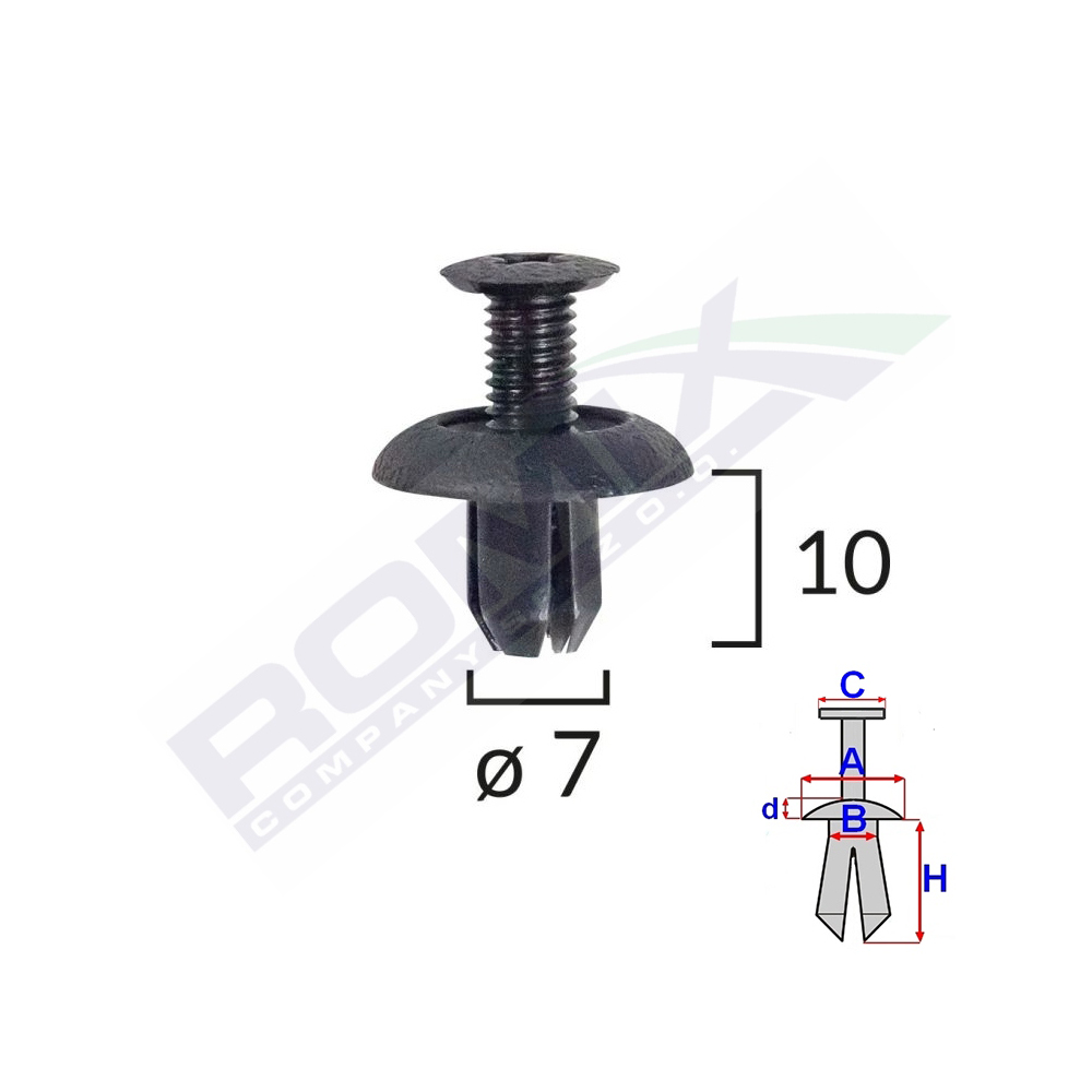 Set 10 bucati clipsuri fixare, ROMIX B25700, Honda, Mitsubishi, 7 x 10 mm, negru