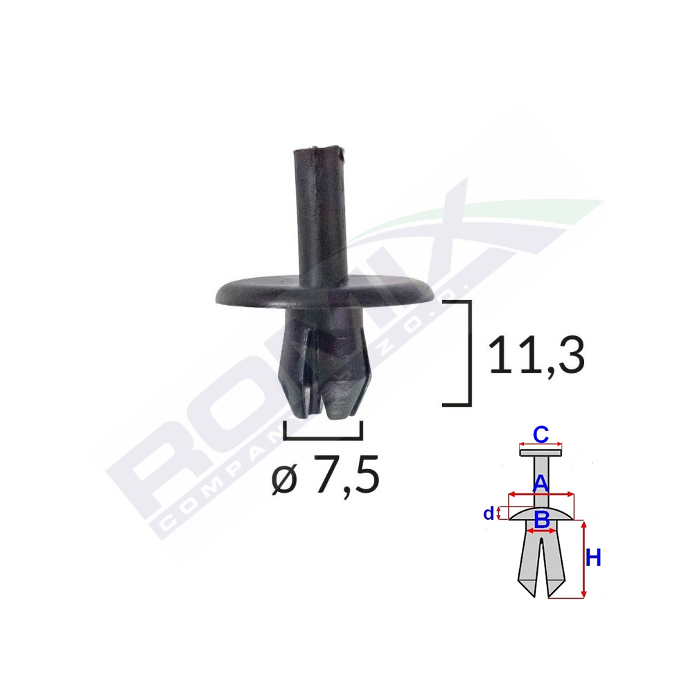 Set 10 bucati clipsuri fixare, ROMIX A16860, pentru Alfa Romeo, Fiat, 7.5 x 11.3 mm, negru
