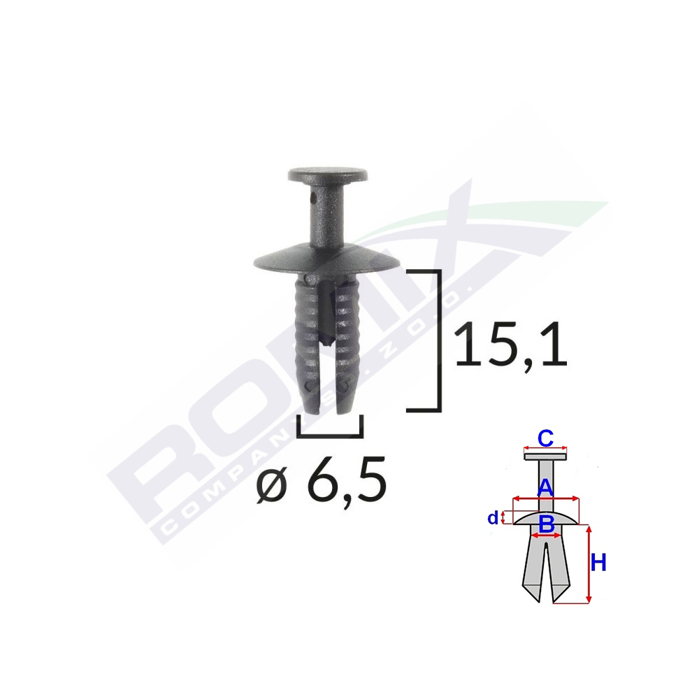 Set 10 bucati clipsuri fixare, ROMIX 605064, pentru Audi, BMW, 6.5 x 15.1 mm, negru