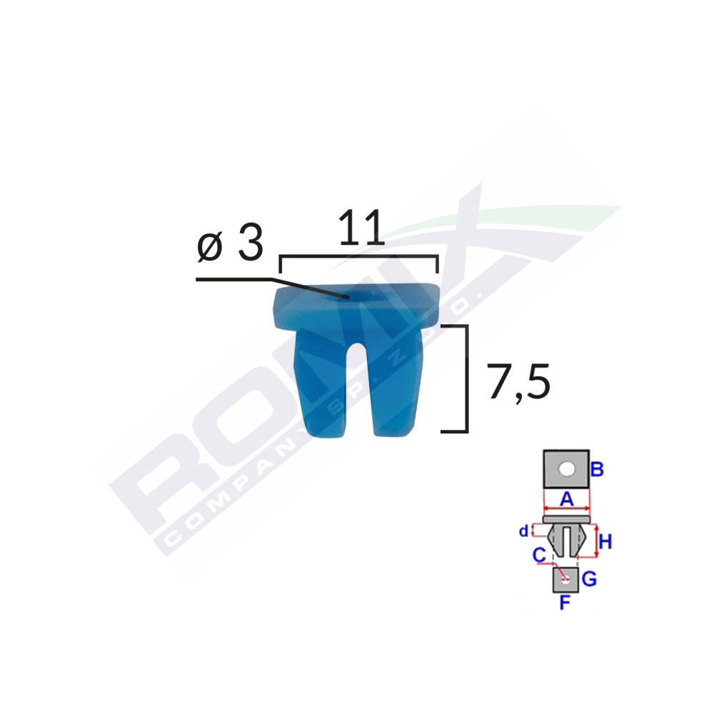 Set 25 bucati clipsuri fixare, ROMIX 15012, pentru automobilele din grupul VAG, Citroen, Fiat, Alfa, albastru