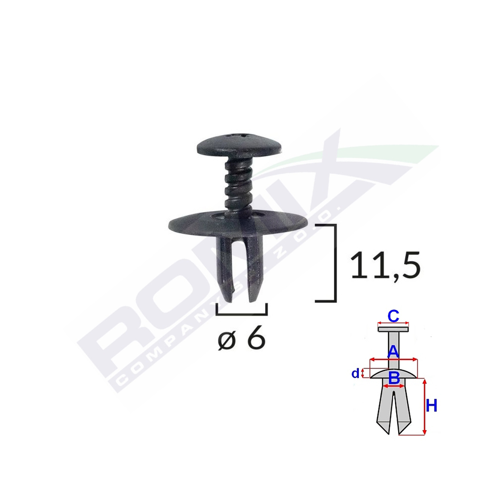 Set 10 bucati clipsuri fixare, ROMIX C10130, pentru BMW Mini, 6 x 11.5 mm, negru