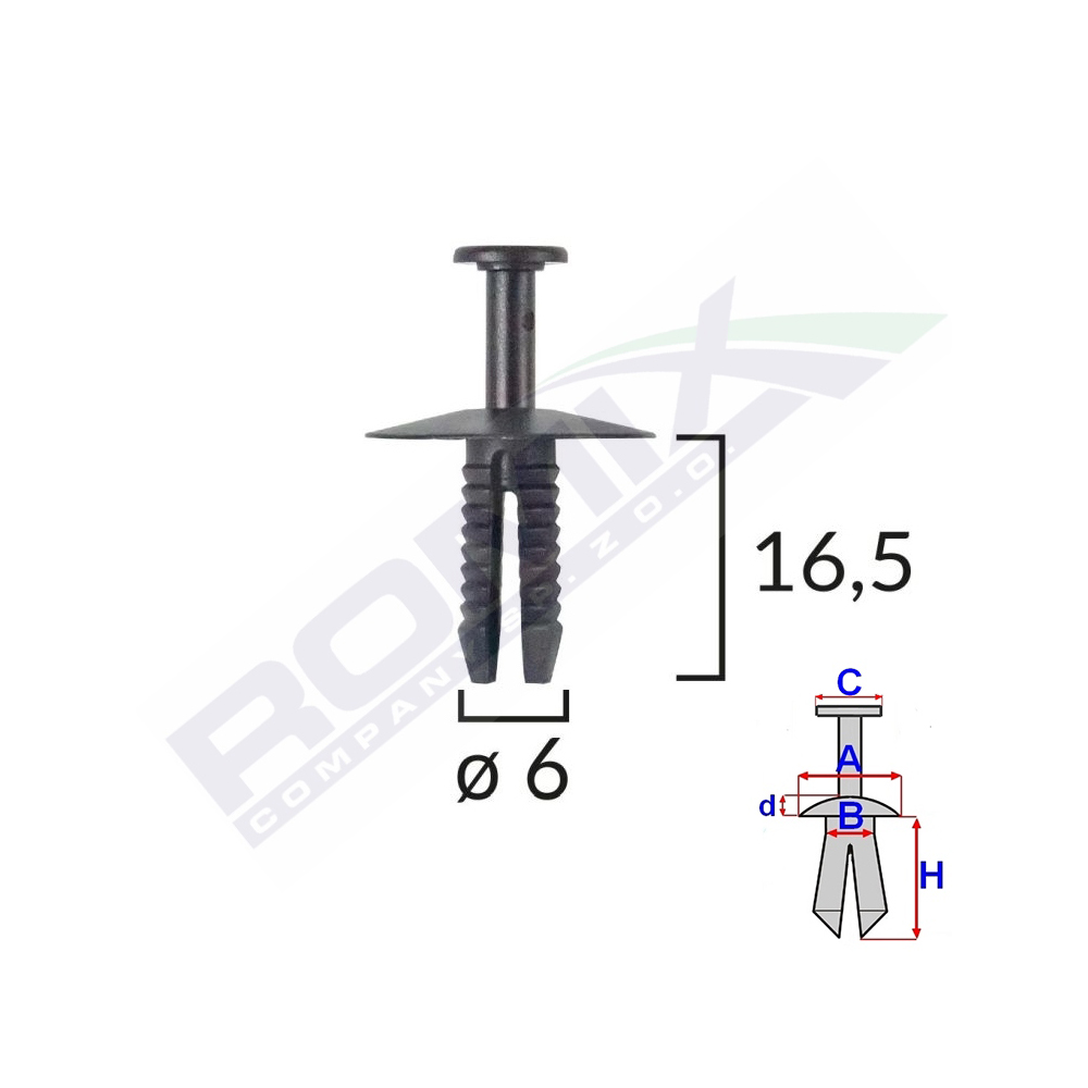 Set 10 bucati clipsuri fixare, ROMIX C10005, pentru BMW, Mini, Opel, 6 x 16.5 mm, negru
