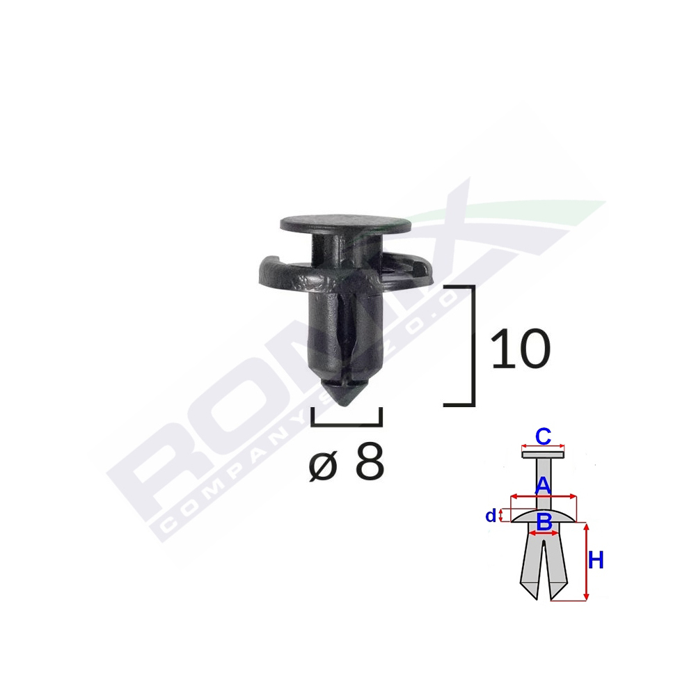 Set 10 bucati clipsuri fixare, ROMIX C10077, pentru Nissan, Toyota, Lexus, Suzuki, 8 x 10 mm, negru