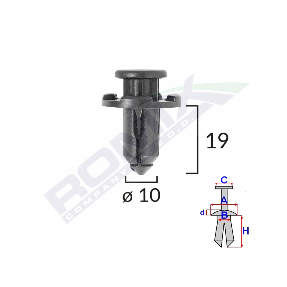 Set 10 bucati clipsuri fixare, ROMIX C70195-RMX, pentru Subaru, 10 x 19 mm, negru