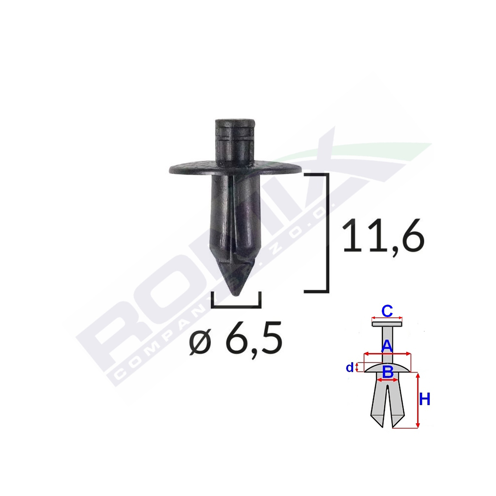 Set 10 bucati clipsuri fixare, ROMIX B21003, pentru Suzuki, 6.5 x 11.6 mm, negru