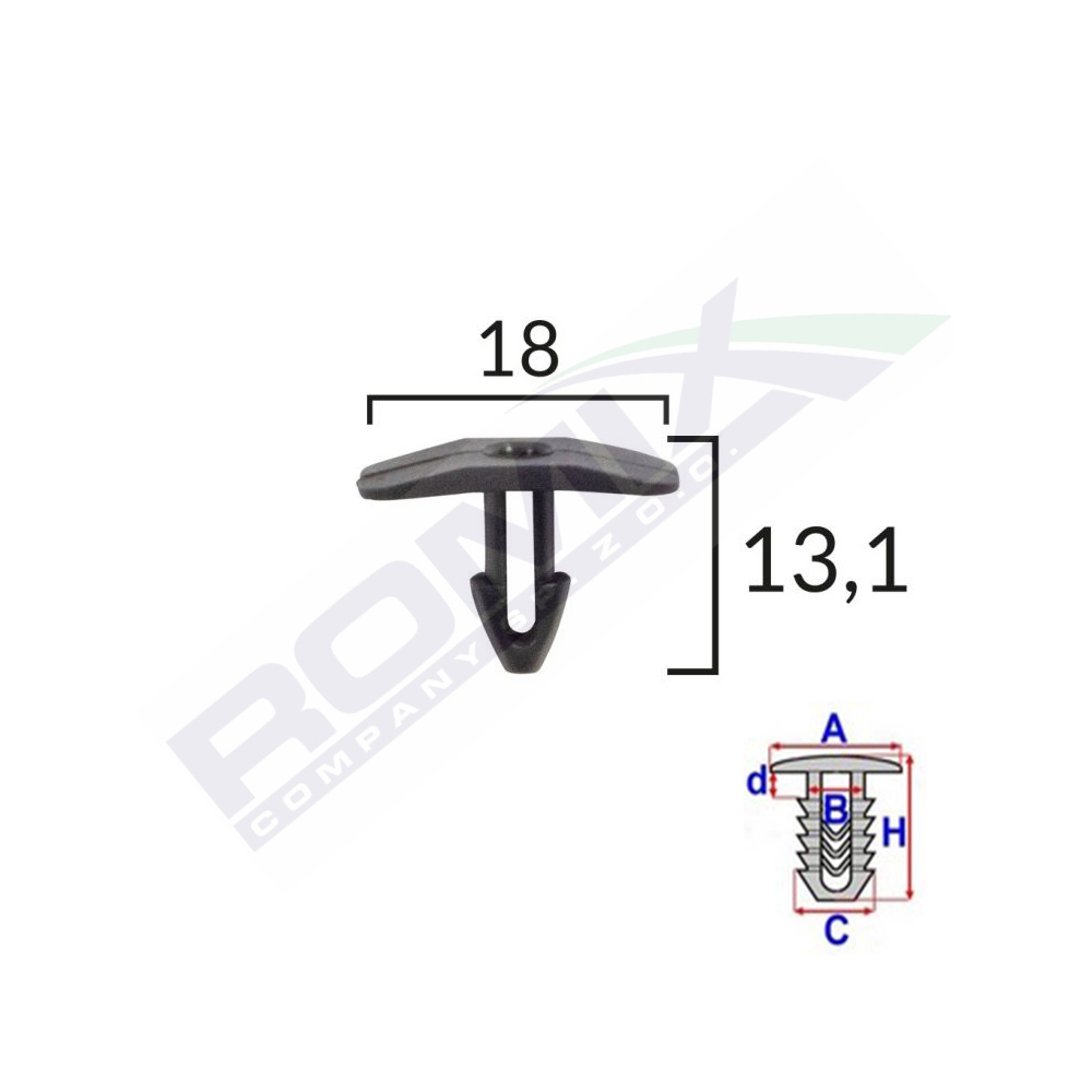 Set 10 bucati clipsuri garnituri, ROMIX C30179-RMX, pentru Citroen, Fiat, Peugeot, 18 x 13.1 mm, negru