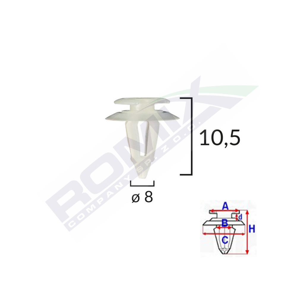 Set 10 bucati clipsuri tapiterie, ROMIX C10003, pentru Fiat, Audi 8 x 10.5 mm, alb