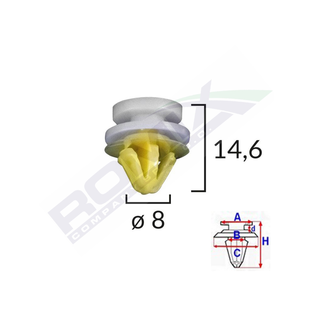 Set 10 bucati clipsuri tapiterie, ROMIX C30141, pentru Land Rover, Opel, Renault, 8 x 14.6 mm, alb