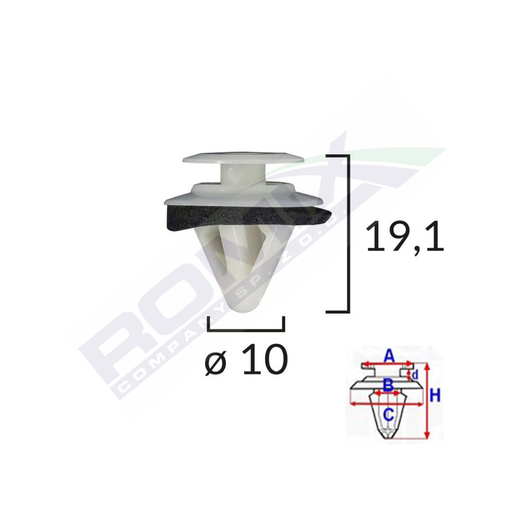 Set 10 bucati clipsuri tapiterie, ROMIX B23162, pentru Mazda, Subaru, 10 x 19.1 mm, alb